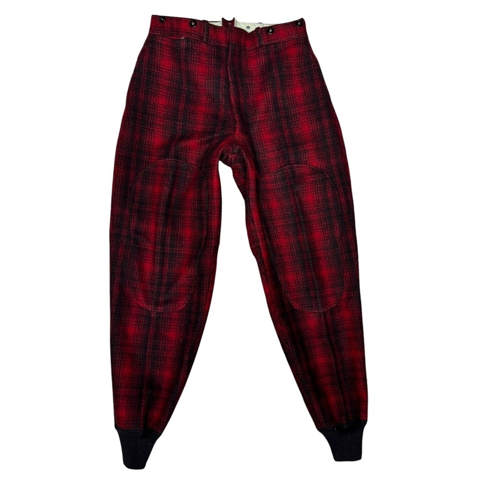 Vintage Woolrich Mackinaw Plaid Wool Double Knee Hunting Field Pants Men's 32X30
